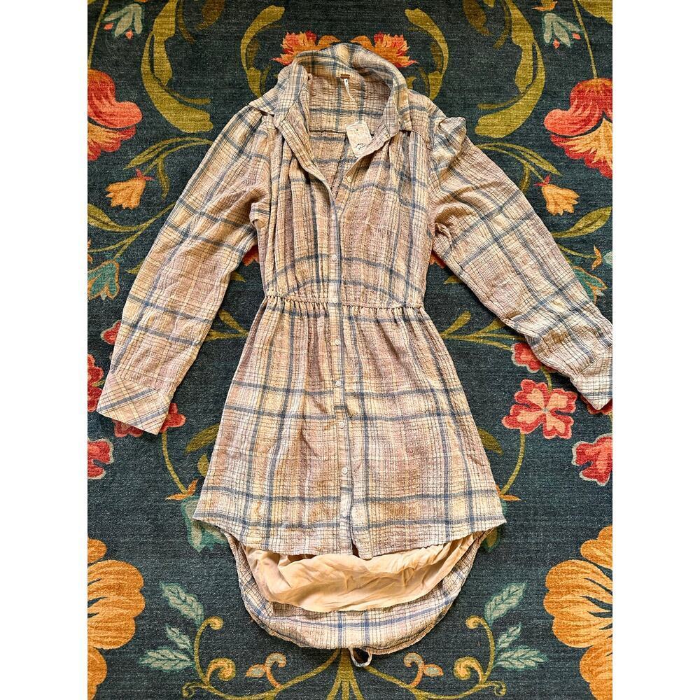 NWT Free People Elai Plaid Shirt Dress Size Medium - Picture 3 of 7